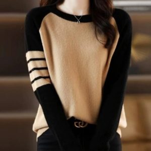 Round-neck Color-block Sweater Womens Top