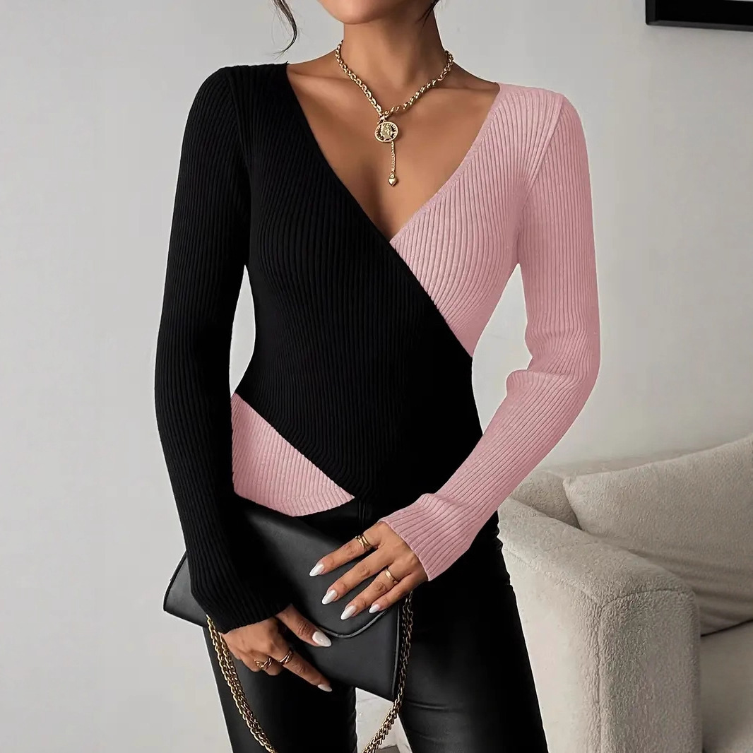 Double-color Long-sleeved Top For Springwomen's Innerwear - Image 3