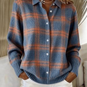 Lapel Solid Knit Cardigan For Women, European Style Casual Open Front Blouse, Christmas Autumn Winter Tops