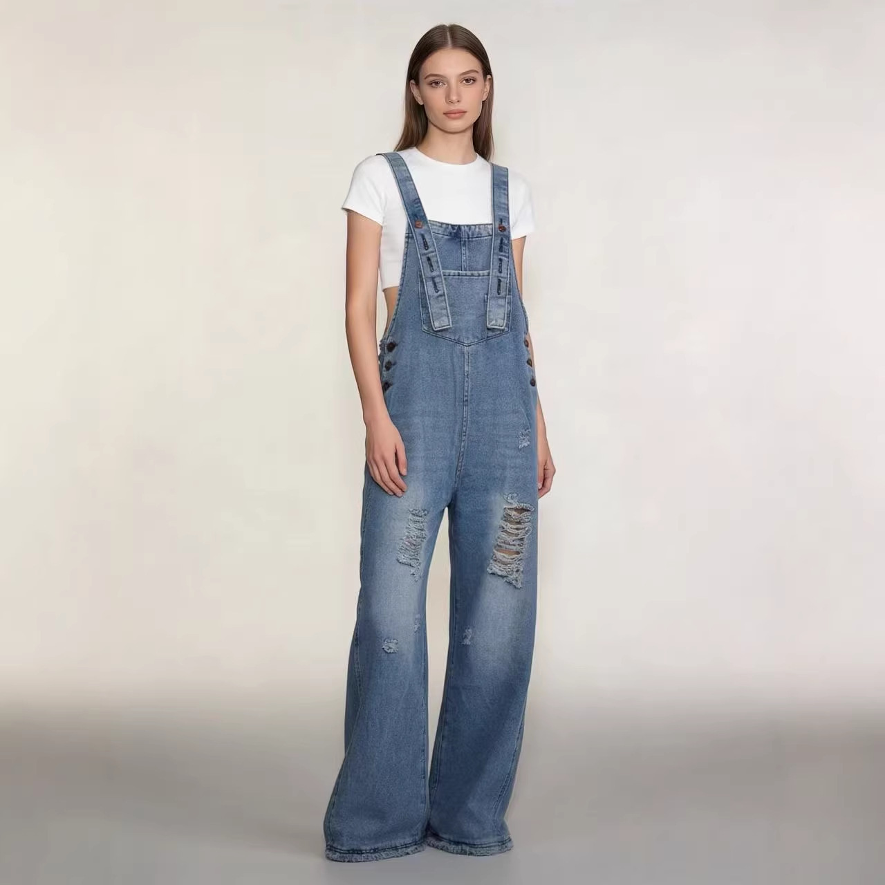 Women's Retro Loose-Fit Wide-Leg Denim Overalls - Image 2