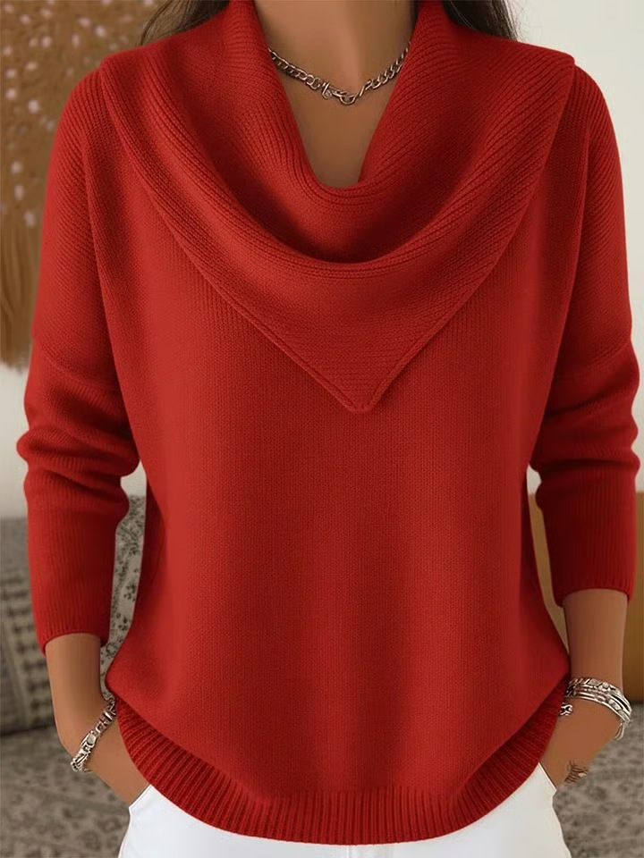 Women's New Solid Color Long Sleeve Knit Pullover Sweater Casual Tops For Autumn Winter - Image 2