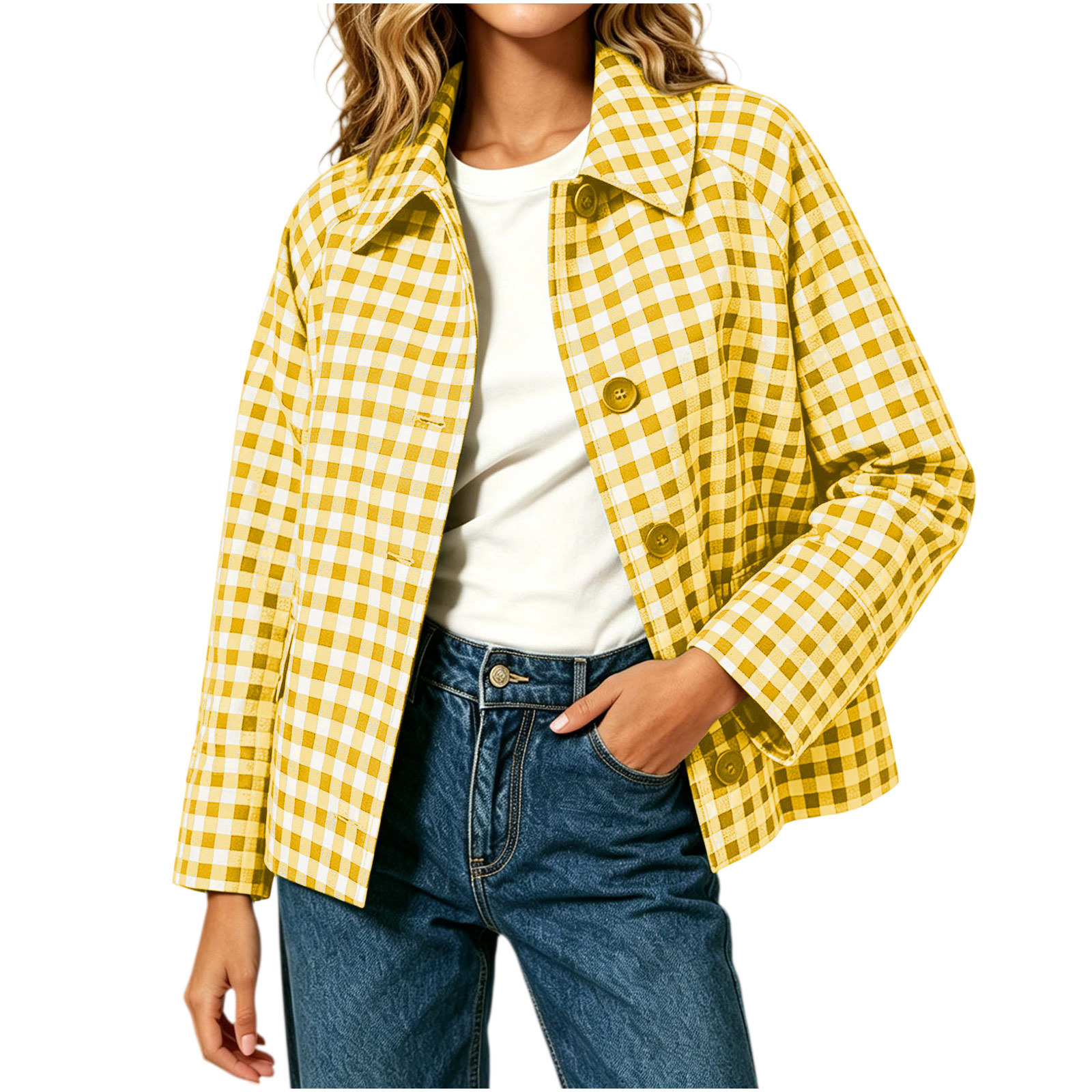 Womens Color-Block Plaid Casual Coat - Image 6