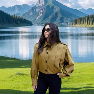 Breasted Pleated Long-sleeve Elegant Com...