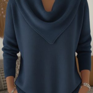Women’s New Solid Color Long Sleeve Knit Pullover Sweater Casual Tops For Autumn Winter