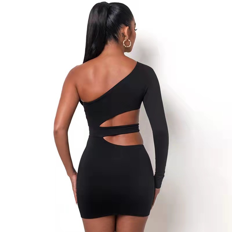 Womens Stylish Off-shoulder Long-sleeve Hollow-out Sheath Dress - Image 4