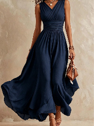 Summer Elegant Slimming Solid-Color Waist-Cinching Sleeveless Dress - Image 4