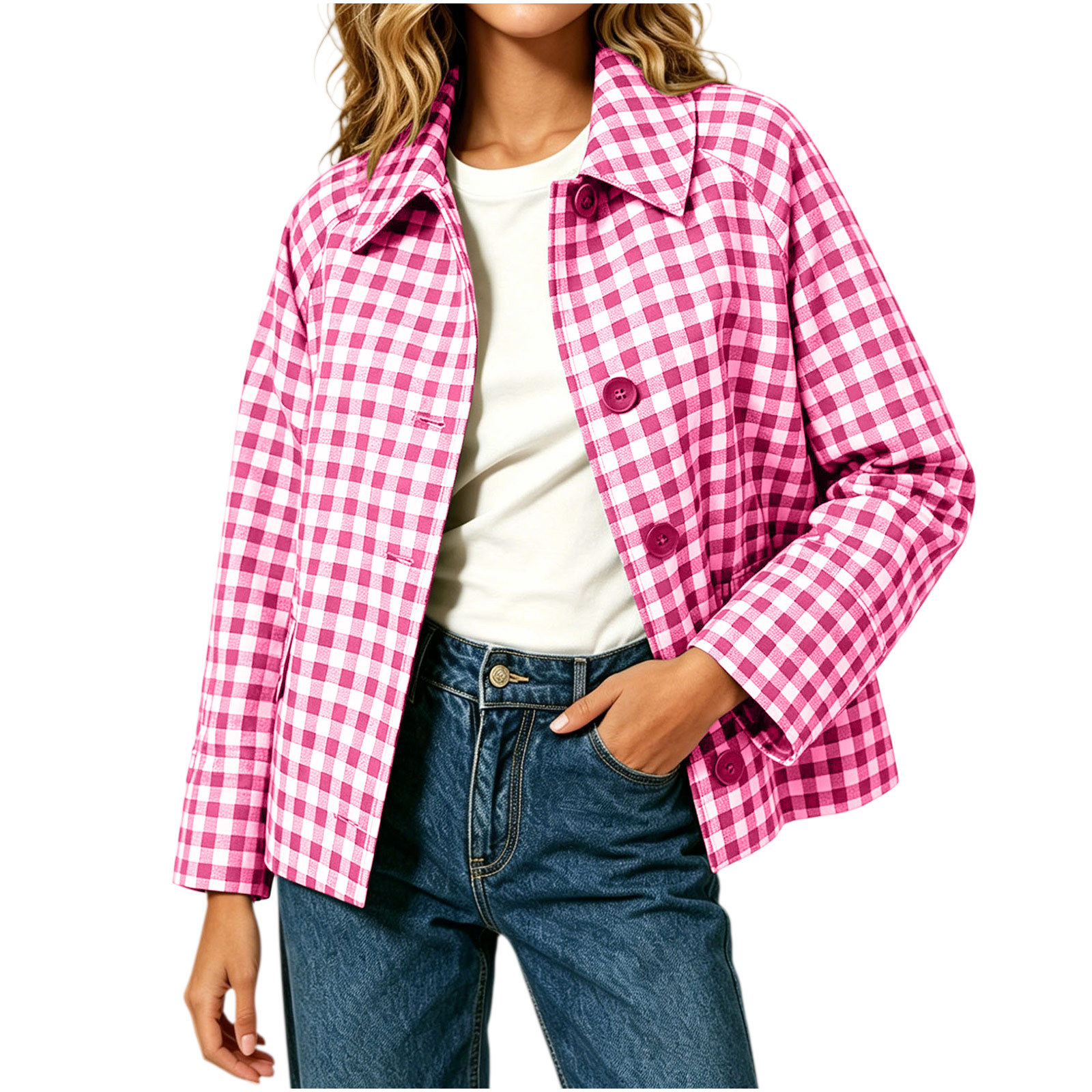Womens Color-Block Plaid Casual Coat - Image 4
