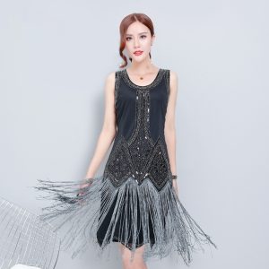 Retro Sequined Elegant Tassel Sleeveless Dress