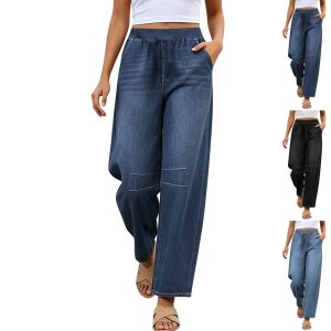 Casual Loose-fit Womens Clothing Cat-ear Distressed Jeans Nine-length