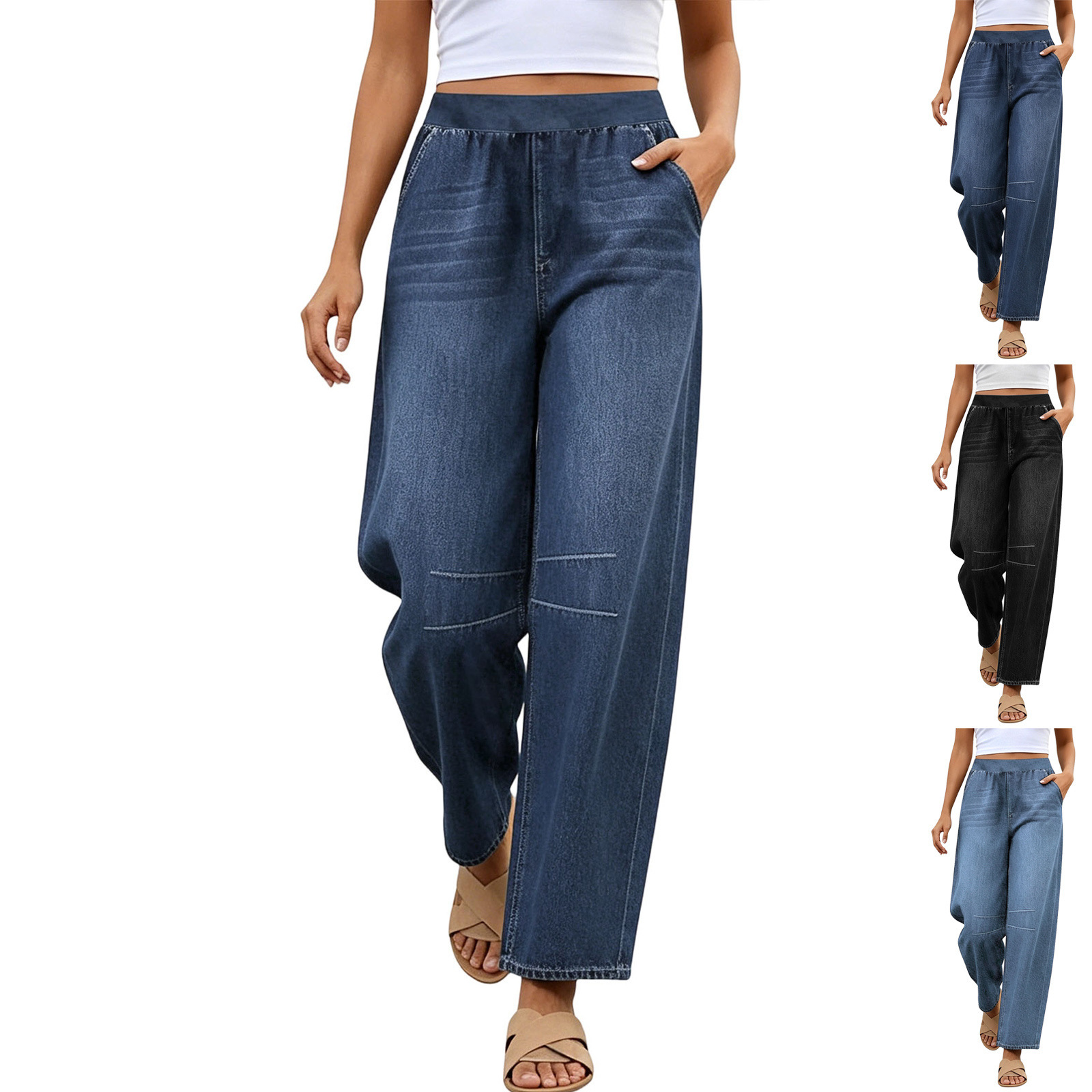 Casual Loose-fit Womens Clothing Cat-ear Distressed Jeans Nine-length