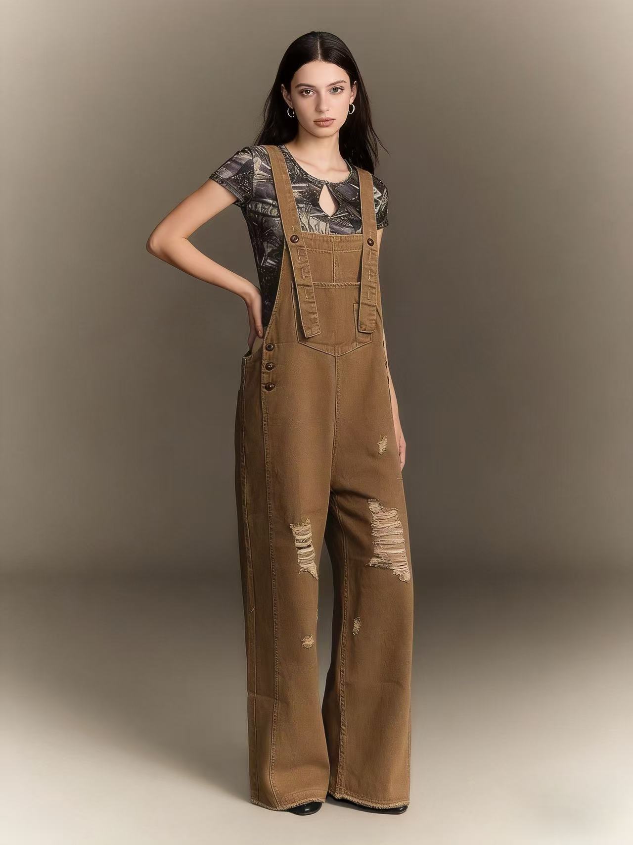 Women's Retro Loose-Fit Wide-Leg Denim Overalls - Image 7