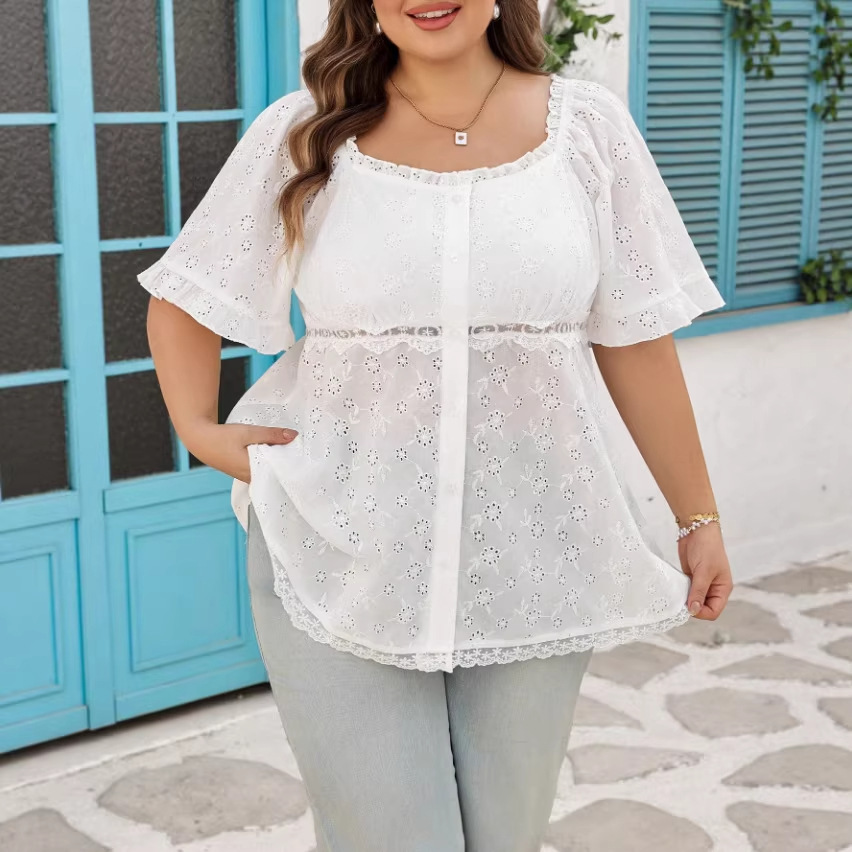 Ruffle-trimmed High-waisted Figure-flattering Sexy-yet-girly Blouse