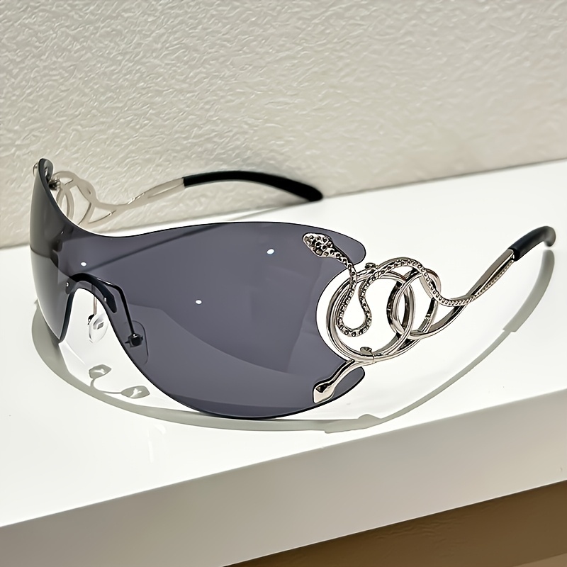 Women Rimless One Piece Shield Sunglasses Uv400 Protective Gradient Lens Eyewear Luxury Metal Snake Ornament Design Lightweight Frame Suitable For Beach Travel Parties And Daily Fashion Outfit Matchin - Image 7