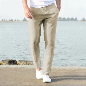 Men’s Cotton Linen Pants Male Autu...
