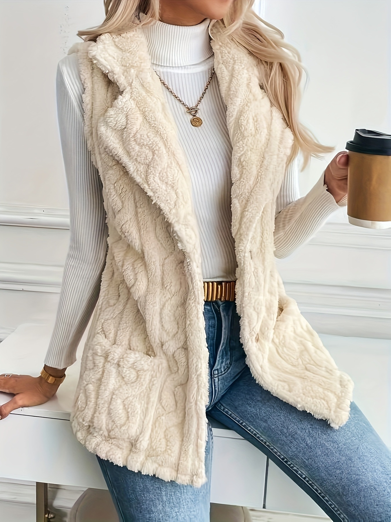 Casual Womens AutumnWinter Waistcoat With A Suit Collar - Image 3