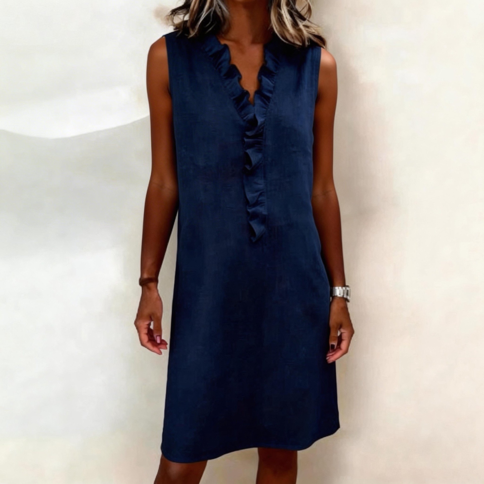 Fashionable Commuter Slimming Cotton-Linen Shirt Dress With Ruffled Edges - Image 2