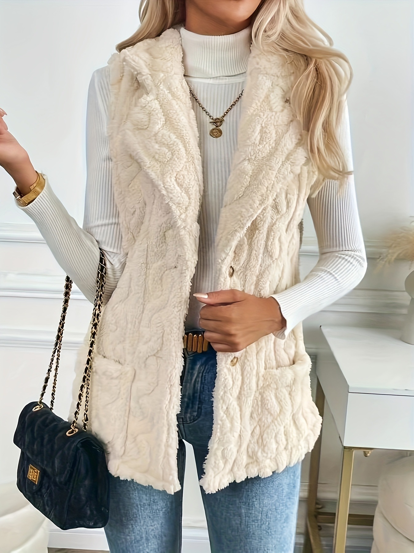 Casual Womens AutumnWinter Waistcoat With A Suit Collar - Image 4