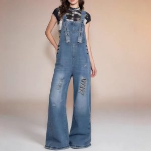 Women’s Retro Loose-Fit Wide-Leg Denim Overalls