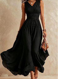 Summer Elegant Slimming Solid-Color Waist-Cinching Sleeveless Dress - Image 3