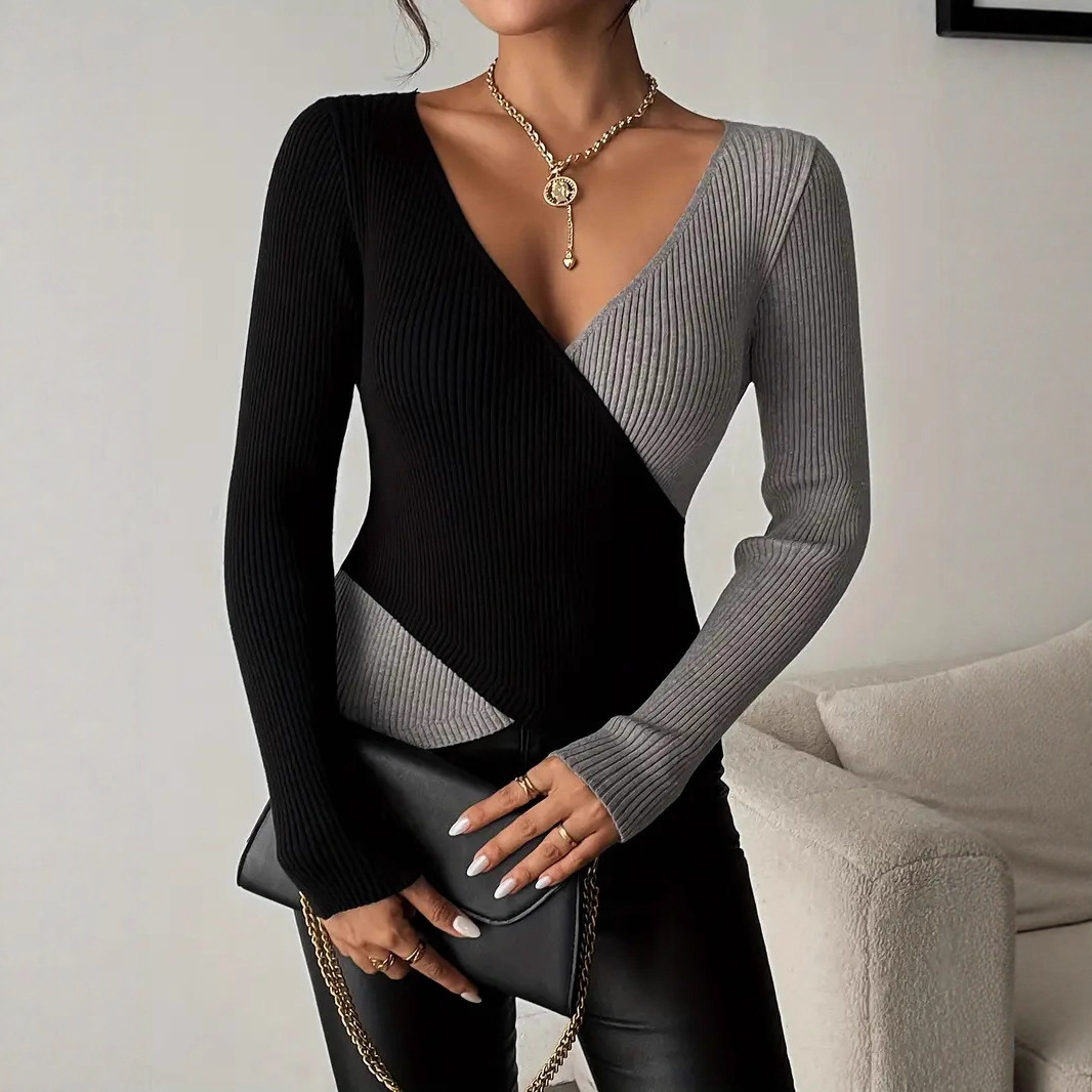 Double-color Long-sleeved Top For Springwomen's Innerwear - Image 2