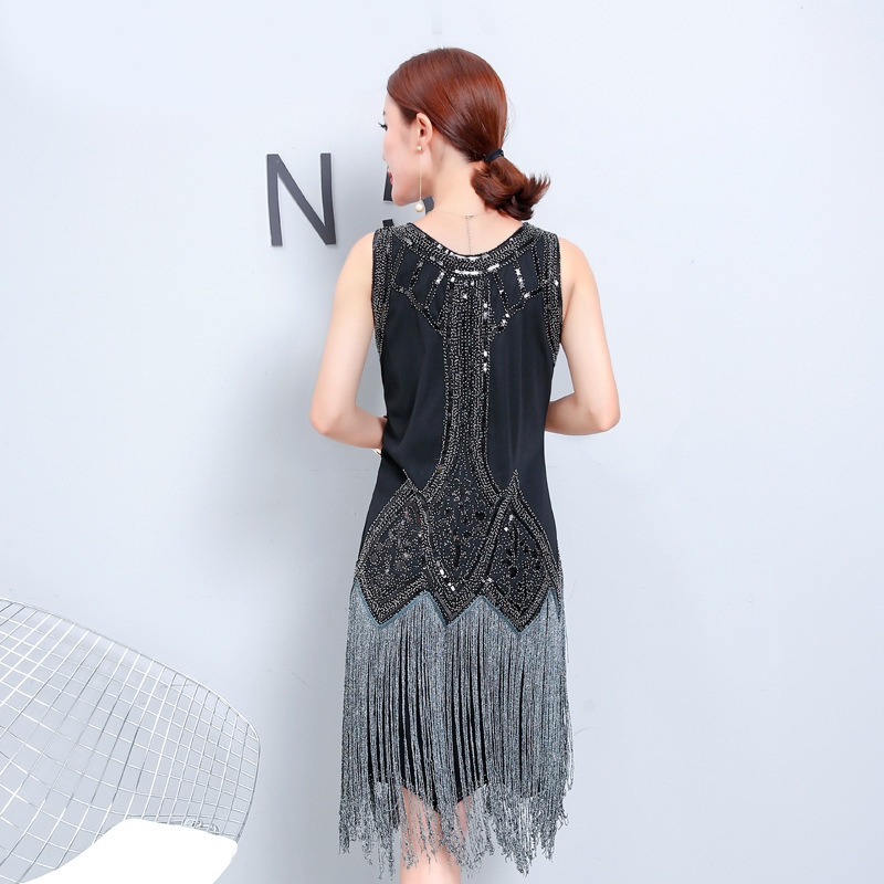 Retro Sequined Elegant Tassel Sleeveless Dress - Image 2