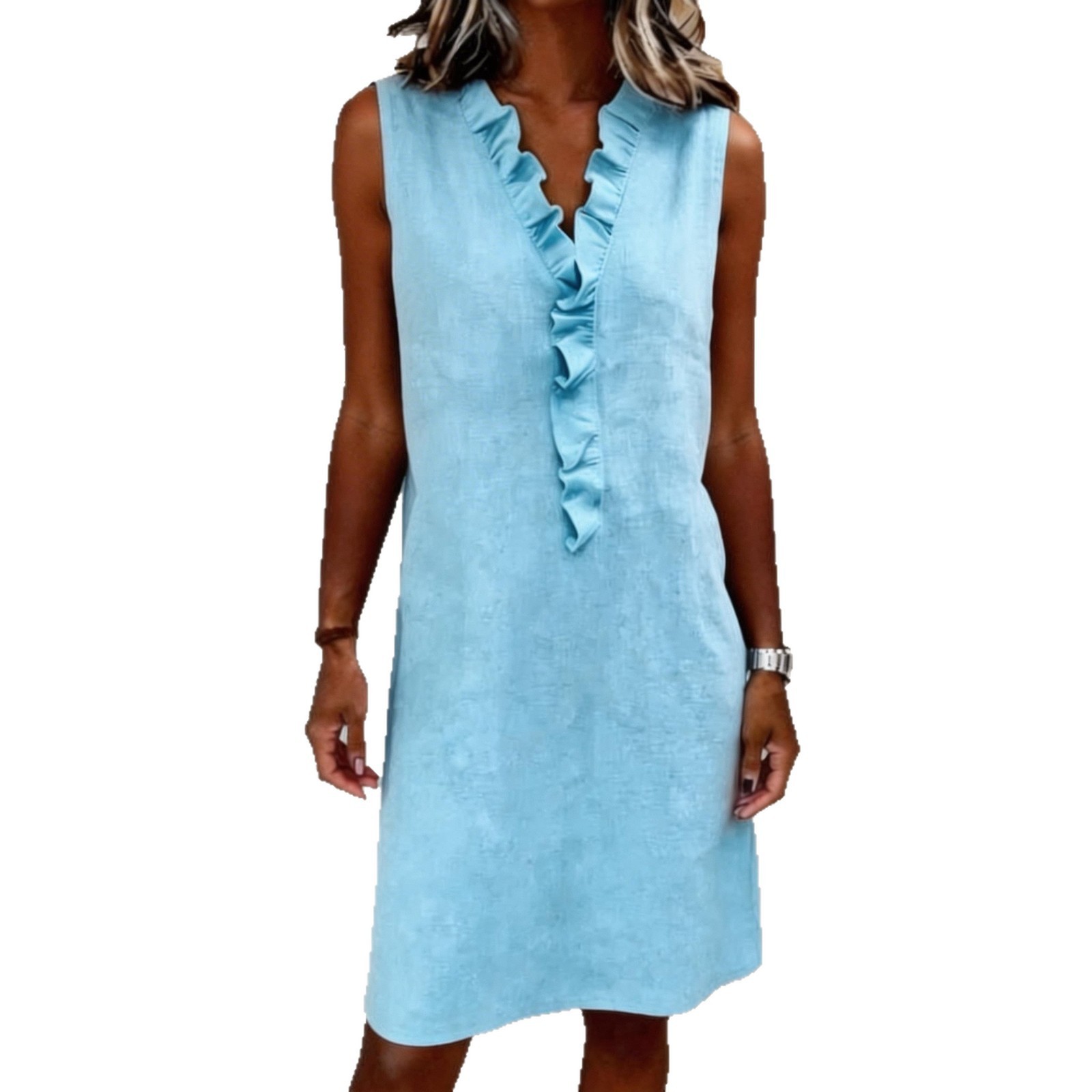 Fashionable Commuter Slimming Cotton-Linen Shirt Dress With Ruffled Edges - Image 4