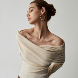 Off-Shoulder Knit Long-Sleeve Top