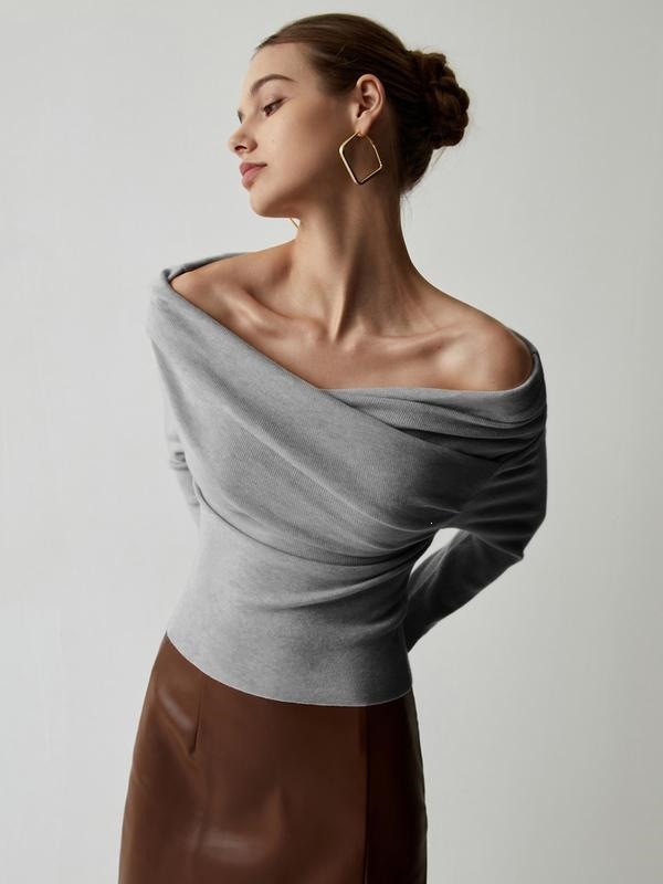 Off-Shoulder Knit Long-Sleeve Top - Image 4