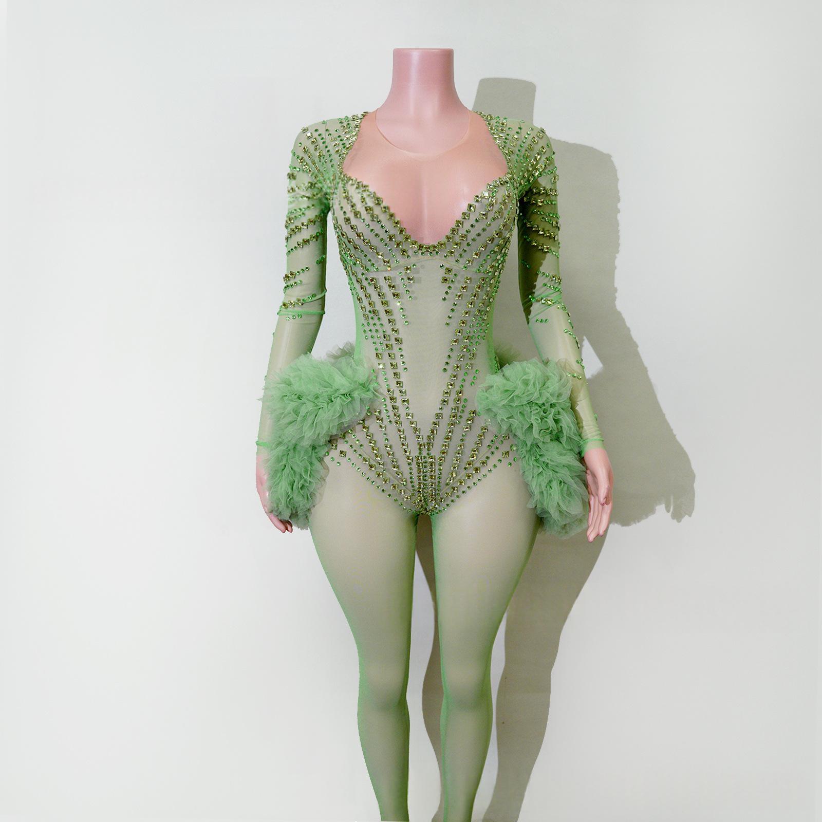 Green Rhinestone Tassel Bodysuit - Image 6