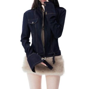 High-neck Waist-cinched Short Jacket For...