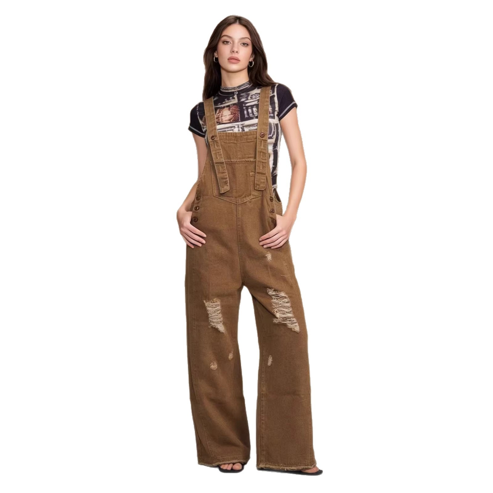Women's Retro Loose-Fit Wide-Leg Denim Overalls - Image 5