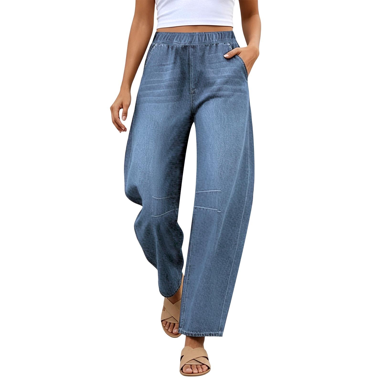 Casual Loose-fit Womens Clothing Cat-ear Distressed Jeans Nine-length - Image 4