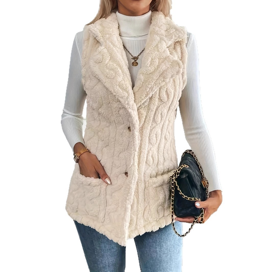 Casual Womens AutumnWinter Waistcoat With A Suit Collar - Image 2