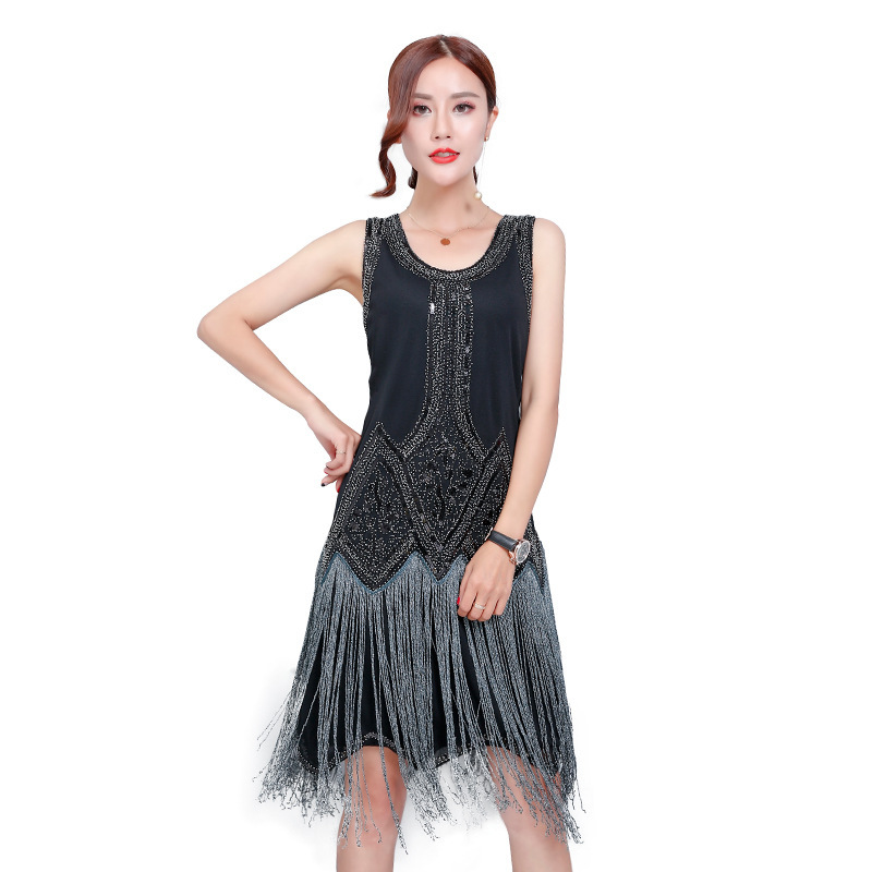Retro Sequined Elegant Tassel Sleeveless Dress - Image 5