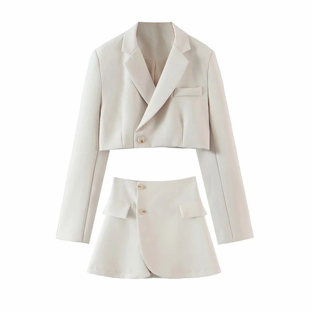 Elegant Cropped Blazer Dress Set With Angled Buttons - Image 6
