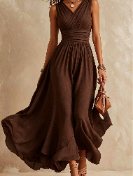 Summer Elegant Slimming Solid-Color Waist-Cinching Sleeveless Dress - Image 5