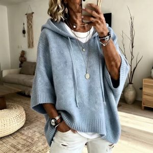 Hooded Batwing Knit Sweater New Fallwint...