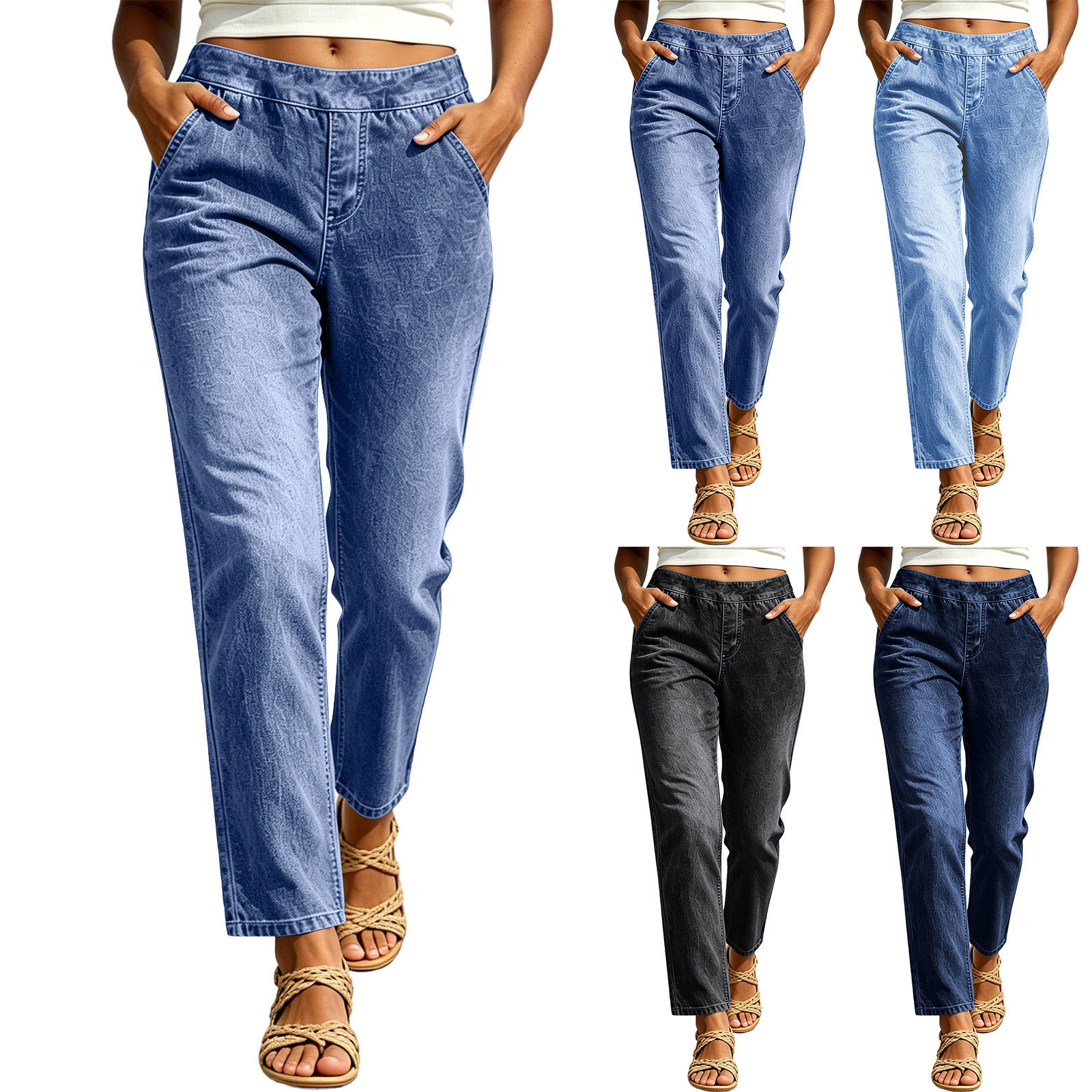 Womens Casual Cropped Jeans Fashionable - Image 2
