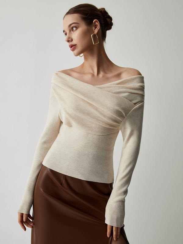 Off-Shoulder Knit Long-Sleeve Top - Image 2
