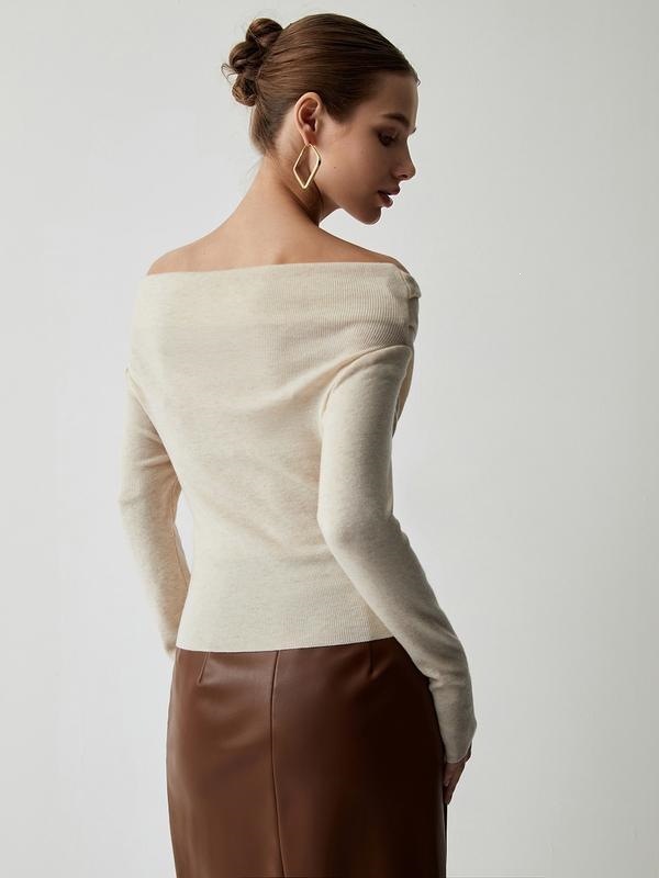 Off-Shoulder Knit Long-Sleeve Top - Image 3