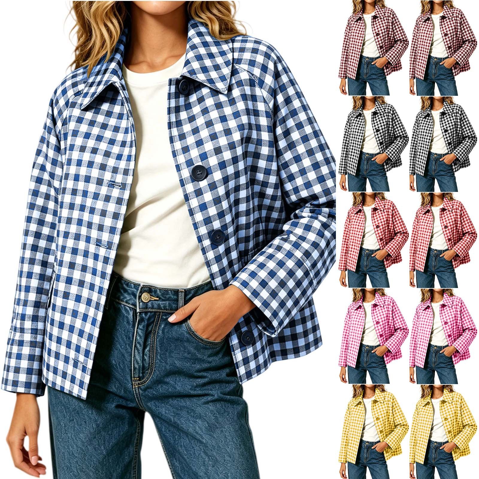 Womens Color-Block Plaid Casual Coat - Image 3