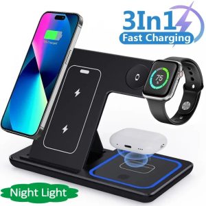 15W 3 In 1 LED Fast Wireless Charger Sta...