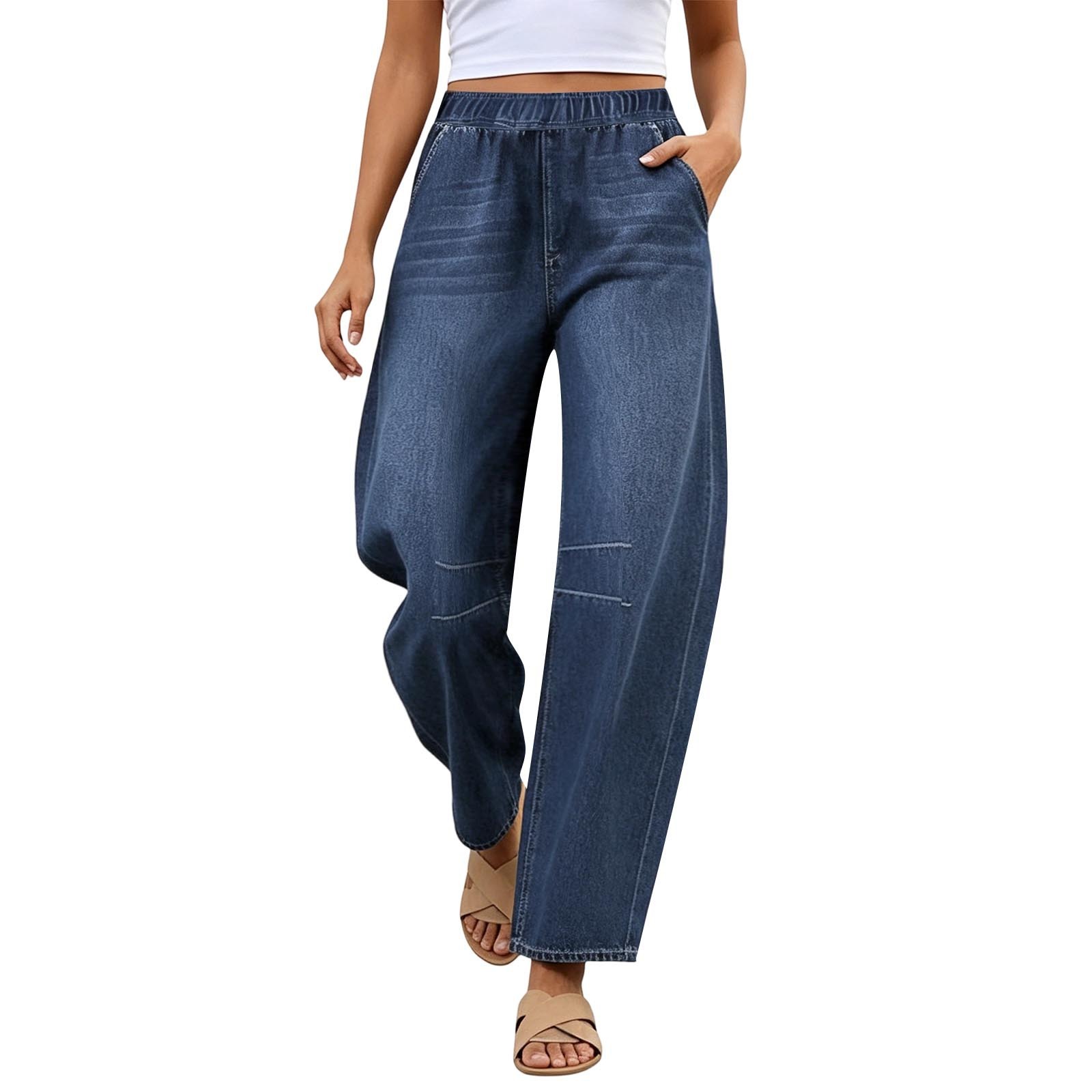 Casual Loose-fit Womens Clothing Cat-ear Distressed Jeans Nine-length - Image 3