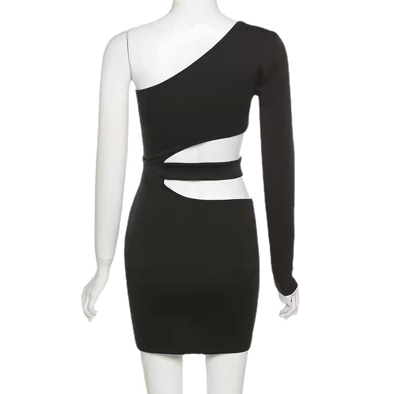 Womens Stylish Off-shoulder Long-sleeve Hollow-out Sheath Dress - Image 5