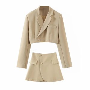 Elegant Cropped Blazer Dress Set With An...