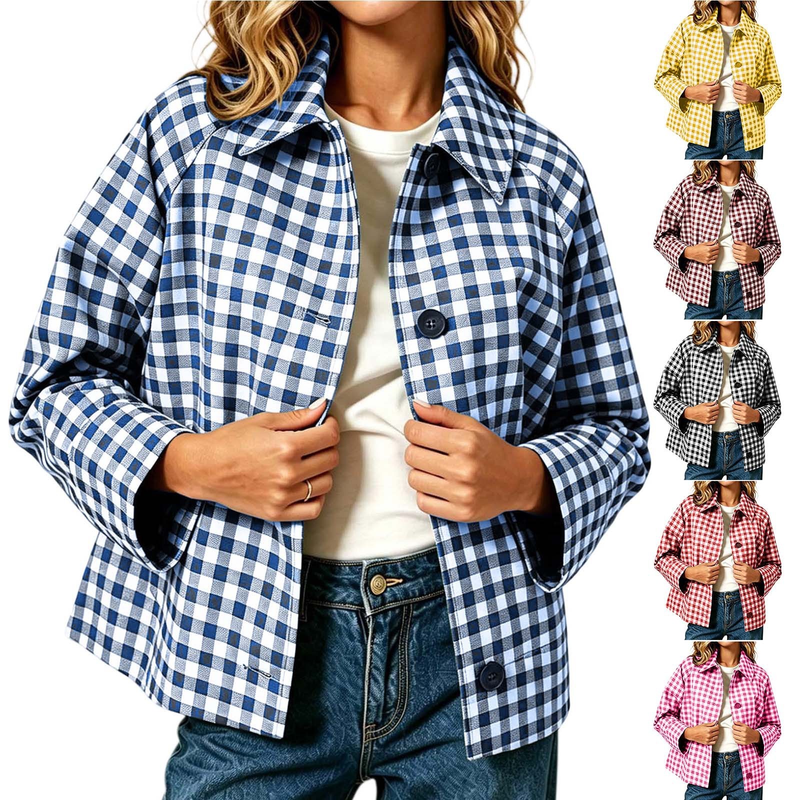 Womens Color-Block Plaid Casual Coat - Image 2