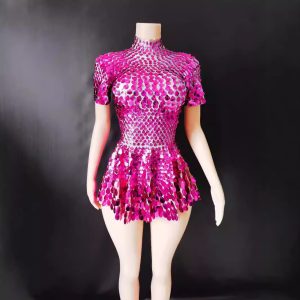 New Green Round-sequined Halter Mini Ski...