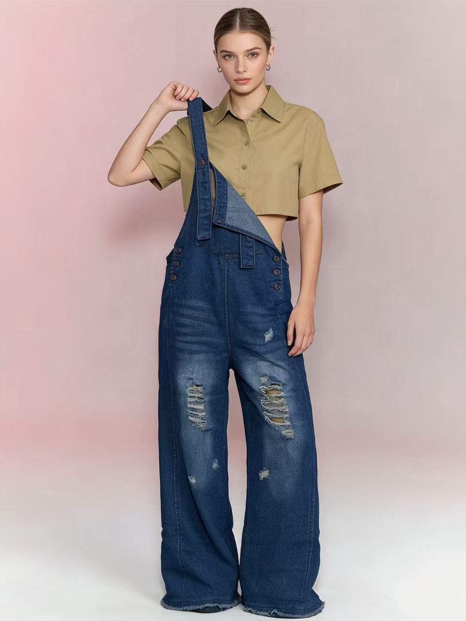 Women's Retro Loose-Fit Wide-Leg Denim Overalls - Image 10