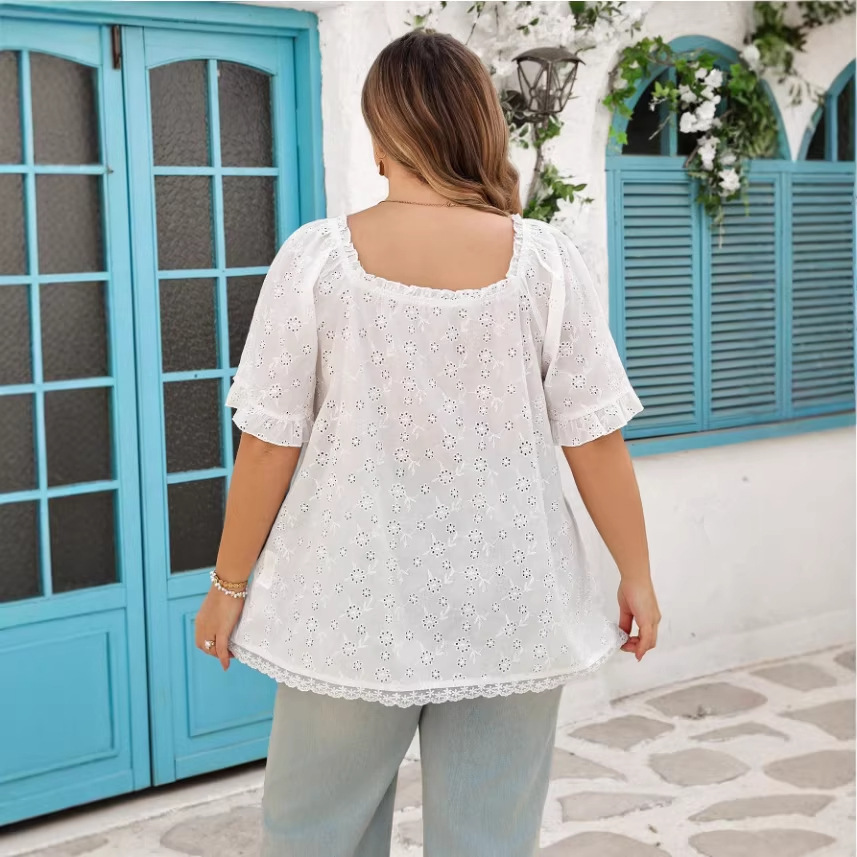 Ruffle-trimmed High-waisted Figure-flattering Sexy-yet-girly Blouse - Image 2